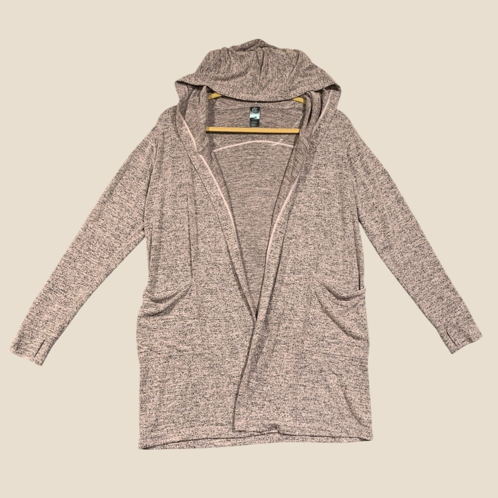 Champion Cardigan Womens Large Pink Space Dye Hooded Open Front Thumbhole Active